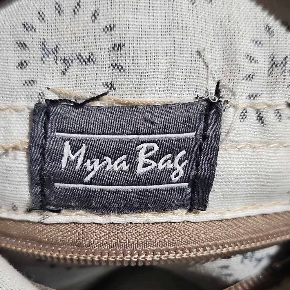 Myra Bag Beige Canvas Interior with Brown Trim Bucket Purse - Picture 10 of 10